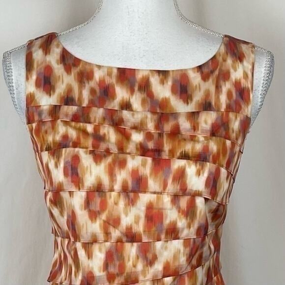 Ann Taylor Orange Silk Watercolor Print Fitted Party Event Dress NWOT Size 4 - Picture 3 of 13